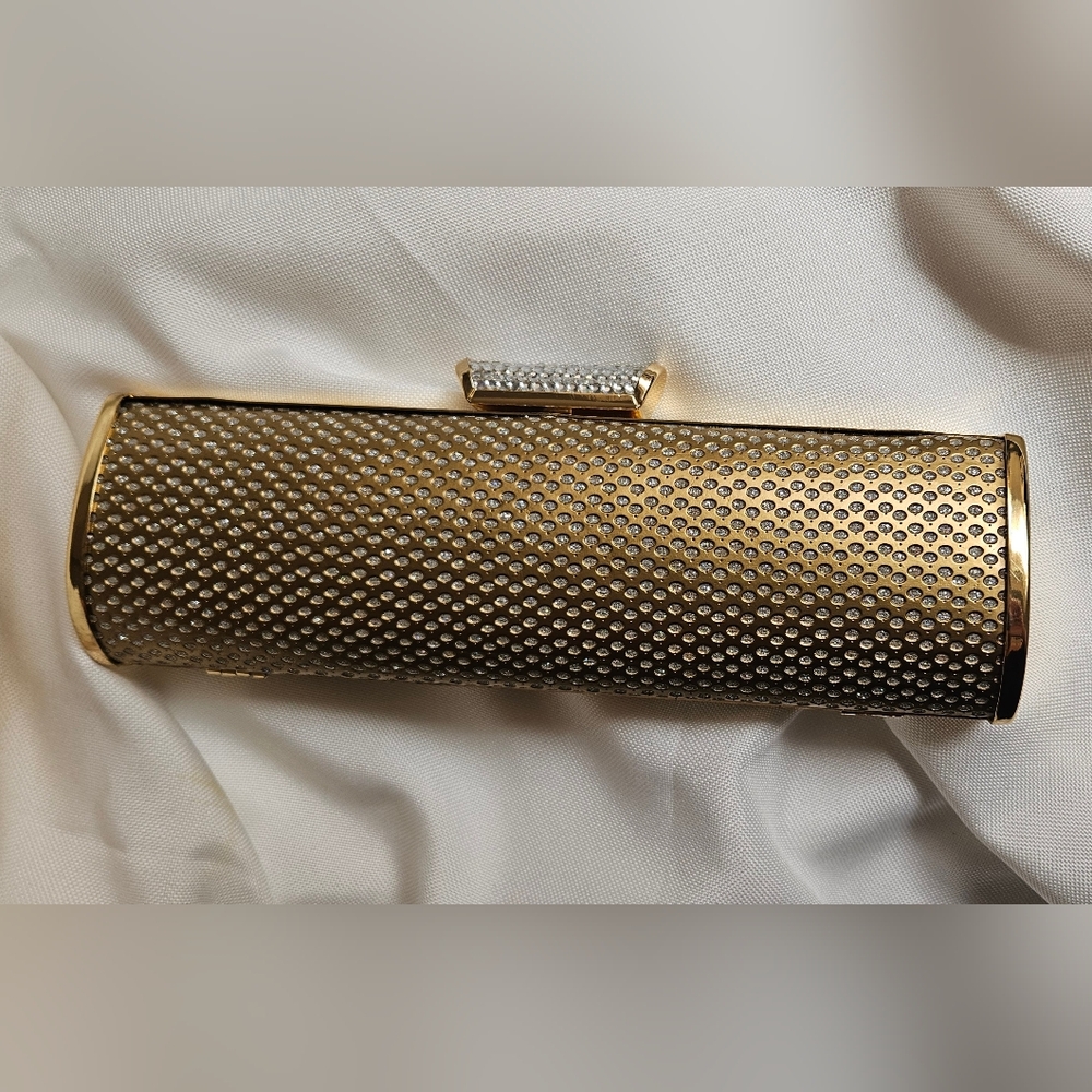 Crystal Embellished Gold Clutch Minaudiere Purse